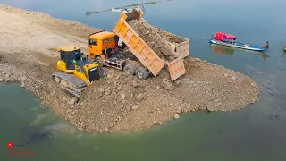 Wonderful Power Heavy Dozer Shantui Working Design New Road Cut The Water With Processing Linking
