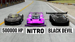 500000 HP McLaren Speedtail vs Koenigsegg Jesko Black Devil vs NITRO Aston Martin Valkyrie - Drag