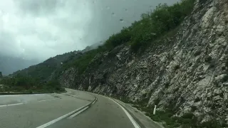 Driving along the road from Niksic to Kotor Bay in Montenegro on a foggy day