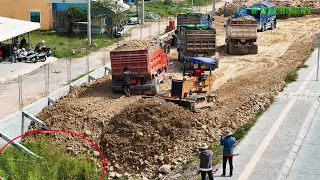 Excellent Activities Bulldozer Pushing Soil Techniques Operator Skills Filling Land Near Hight Way