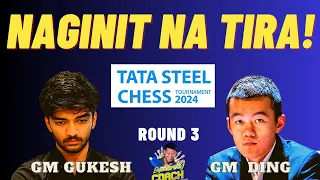 1ST VICTIM NG TAON! SHARP ANG TIRADA!  Gukesh vs Ding! Tata Steel 2024 Round 3