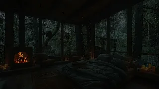 Cozy ambience in forest with rain sound on window | Gentle rain for sleeping, relaxation, meditation