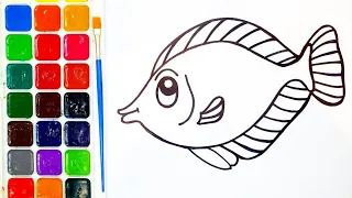 We draw and paint together. Drawing lessons for children. Easy drawing of a fish.