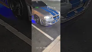 R34GTR skyline peel's out leaving Ace Cafe #toyotasupra #skylinegtr