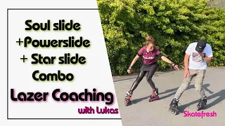 How to do Soul slide, Powerslide & Star slide combo on inline skates. Lazer Coaching with Lukas