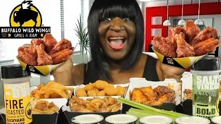 MY FIRST TIME TRYING BUFFALO WILD WINGS | CHICKEN 4 FLAVORS | MUKBANG | CHEESE CURDS | ICE EATING