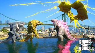 Godzilla 2024, King Ghidorah vs Giant Croc, Shark mutant- GTA 5 Mods