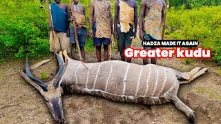 The Hadza Made it Again With The BIGGEST Greater KUDU.Hadzabe Bushmen A morning hunt with the hadza