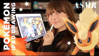 ASMR 🔥 Pokémon Draw With Me! ★ iPad Sketching, Whispering, Crinkly Fabric & Gentle Rain Sounds