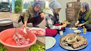 SICAK SOBA YANINDA KUZU ETİ ŞİFA YEMEĞİ ~ SOĞUK HAVALARDA EN LEZZETLİ KÖY YEMEK