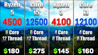 Ryzen 5 4500 vs Core i5 12500 vs Ryzen 3 4100 vs Core i3 12100 | PC Gameplay Tested