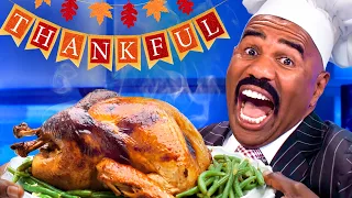 Family Feud THANKSGIVING edition cooks Steve Harvey!!