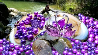 😱😱When I pried open the giant clam, I was captivated by countless purple pearls, so beautiful