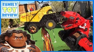 DinoTrux Toys & Moana Maui CRUSH Constructin TRUCK - 다이노트럭 모아나 마우이 Surprise Huge Piñata Tonka Truck
