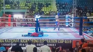 Knockout by Arshad Ali in WAKO India National Kickboxing Federation Cup 2018-19 in Pune, Maharashtra