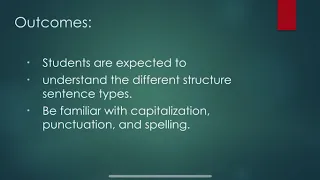 Grade 7  English lesson  Review ( sentence structure, punctuation, capitalization, and spelling)