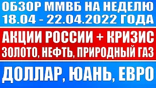 Обзор ММВБ на неделю 18.04 - 22.04.2022 + Нефть, газ, драгметаллы + Акции России, США + Кризис