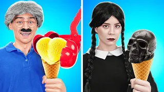 DESAFIO CULINÁRIO: EU VS. VOVÔ VS. WANDINHA ❤️ Receitas Fofas e Assustadoras🖤 POR 123 GO! CHALLENGE