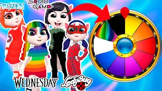 Wednesday & LadyBug & Elsa & Squid Game VS COLOR CHALLENGE of My Talking Angela 2 |💖 Level 371💖|