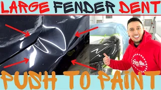 large fender dent repair with pdr - (push to paint)