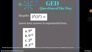 GED® Math: Simplify Exponential Expression (1.7, Exp, #4)