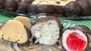 3 Christmas Candies. Peanut Butter Buckeyes. Coconut Bon Bons, Chocolate Covered Cherries