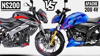 2023 Bajaj Pulsar NS200 Vs TVS Apache RTR 200 4v💥Detailed Comparison  ! NS200 Vs Apache RTR 200 4v