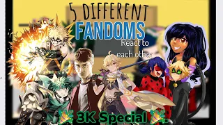 || 5 Different Fandoms react to eachother || MLB/MHA/APH/HP/Genshin || 🎉3K special 🎉 ||