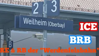 Weilheim (Oberbayern) mit: RE & RB (Br 442)der Werdenfelsbahn, BRB und ICE T