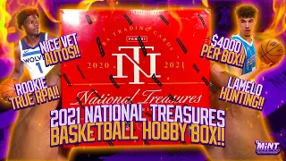 2021 NATIONAL TREASURES BASKETBALL HOBBY BOX REVEIW!! WOW $4,000 PER BOX!! ROOKIE TRUE RPA!! MELO?