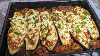 Greek Stuffed Eggplants With Onions & Feta Cheese | Μελιτζάνες Στο Φούρνο Ιμάμ Μπαϊλντί