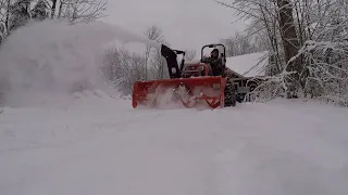 #234 kubota B2601 tractor. B2782B snow blower. RB1672 rear blade. Plowing in a winter wonderland.