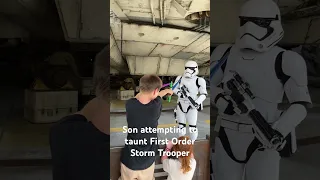 Son ready to battle First Order Storm Trooper at Disney World #starwars #disney #vacation