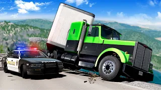 POLICE CHASE SEMI TRUCK ON CLIFF EDGE! (BeamNG)