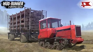 Spintires: MudRunner - Crawler Tractor Pulls A Heavy Forestry Trailer