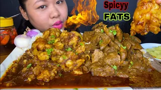 SPICIEST 🔥KALA BHUNA MUTTON FAT CURRY, CHICKEN LIVER CURRY, KING CHILLI WITH RAW MANGO MUKBANG