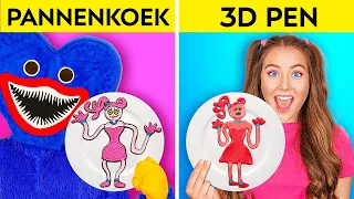 3D-PEN VS PANNENKOEKENKUNST CHALLENGE || Huggy Wuggy vs Mij! Doe-Het-Zelf Ideeën & Hacks van 123 GO!