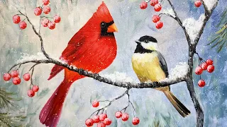 How to Paint Winter Songbirds Acrylic Painting LIVE Tutorial