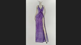 How to Draw a Girl in Beautiful Gown💜Easy Dress Design for Beginners Step by Step#girl#pencilart