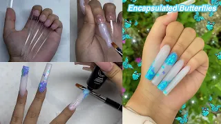 ENCAPSULATED BUTTERFLY NAILS! EXTRA LONG NAIL TIPS! TRYING MODELONES POLYGEL KIT | Nail Tutorial