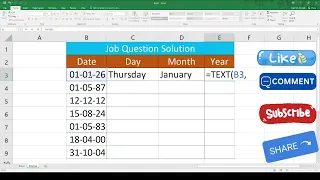 Extratcting Day Month Year from Date using Excel Formula