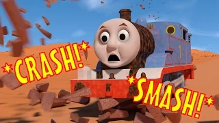 TOMICA Thomas & Friends Slow Motion Crashes: Thomas SMASHES into a Boulder!