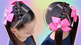 PEINADO PARA NIÑAS CON DOS COLETAS Y TRENZA THROUGH 🌈✨ Fácil, Rápido & Bonito 💕