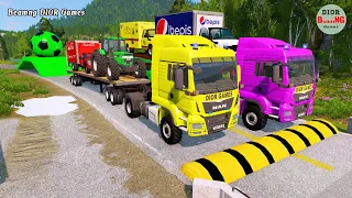 Double Flatbed Trailer Truck vs speed bumps|Busses vs speed bumps|Beamng Drive|480