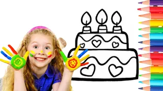 How to draw a cake and coloring cake? Как нарисовать торт и раскрасить торт?