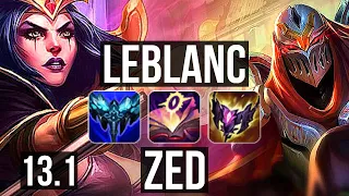 LEBLANC vs ZED (MID) | 7/0/7, Godlike, 300+ games | KR Diamond | 13.1
