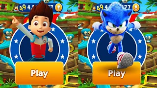 Sonic Dash - PAW Patrol Ryder vs Movie Sonic defeat All Bosses Zazz Eggman All Characters Unlocked