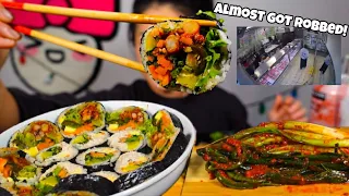 SPICIEST GREEN ONION KIMCHI IN THE WORLD + KOREAN KIMBAP l My in-laws almost got robbed!! l MUKBANG