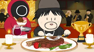 Squid Game Winner's Steak Mukbang Animation / ASMR / foomuk/푸먹