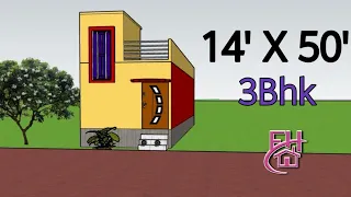 14 x50 house plan ||14by50 building ||700sqft ghar ka naksha ||3d house plan